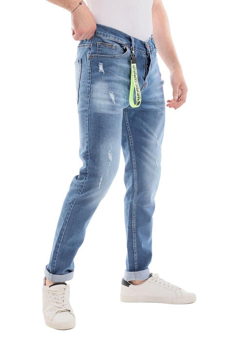 Front Scratches Regular Fit Jeans – Light Blue