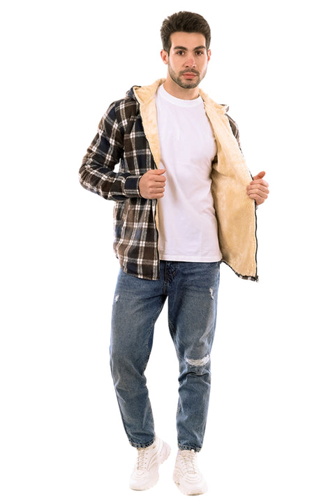 Padded Long Sleeves Zipper Hooded Jacket Brown