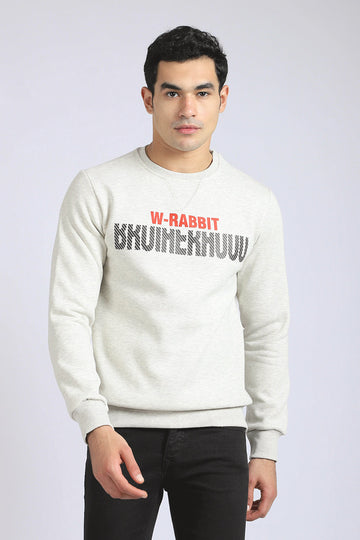 Printed Inner Fleece Round Sweatshirt - Heather Light Grey
