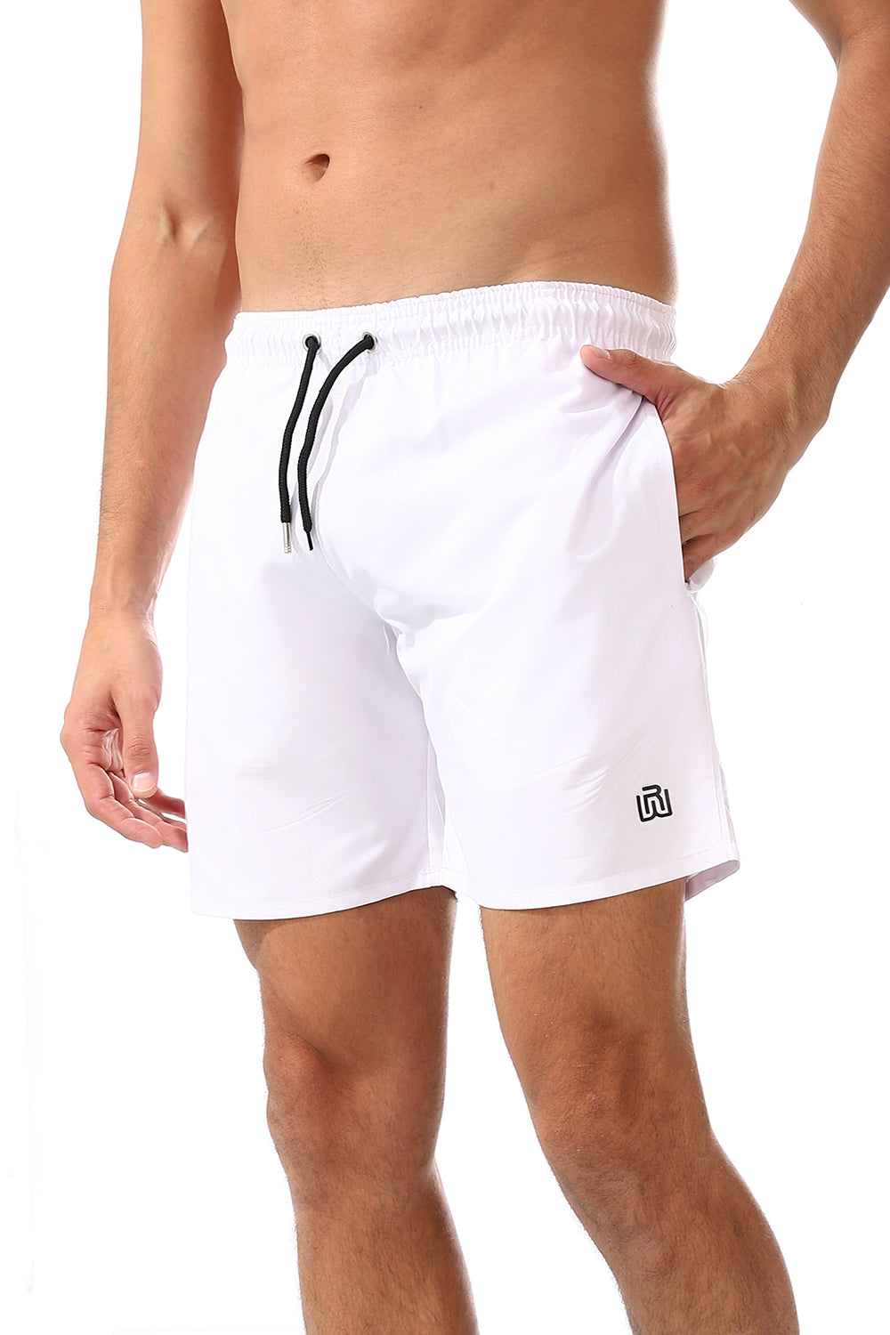 Side Pockets Plain Swim Shorts White