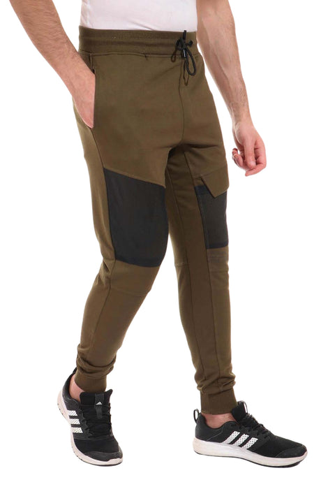 Sweatpants - joggers with two-tone pockets - olive green and navy blue