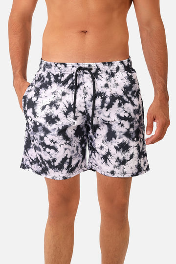 Side Pockets Crabs Patterned Board Shorts - Black & Grey