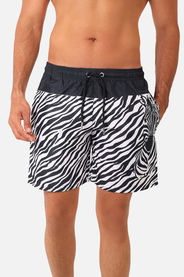 Side Pockets Crabs Patterned Board Shorts - Black &White