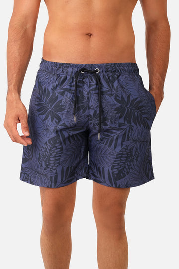Side Pockets Crabs Patterned Board Shorts - Purple & Black