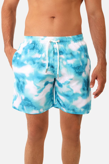 Side Pockets Crabs Patterned Board Shorts - White & Blue