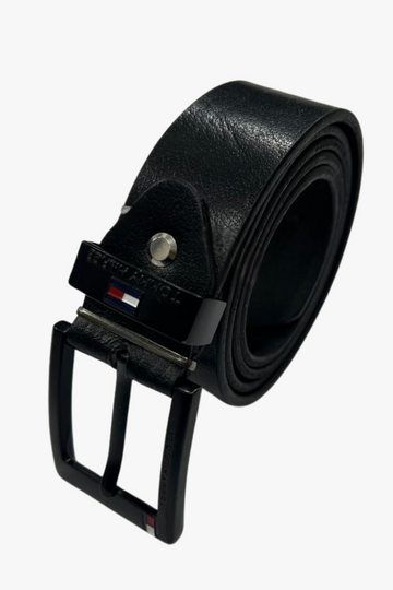 Simple Plain Buckled Leather Belt – Black