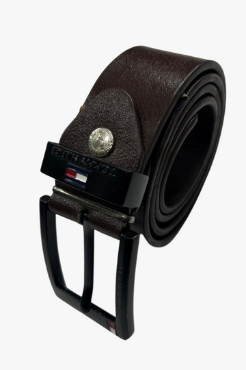 Simple Plain Buckled Leather Belt -Brown