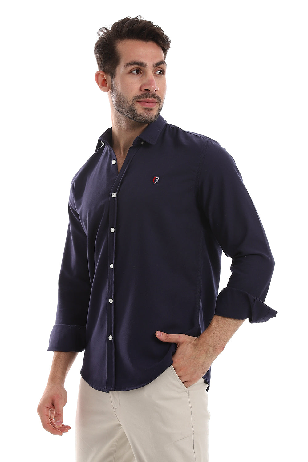 Front Buttoned Down Textured Men Shirt - Navy