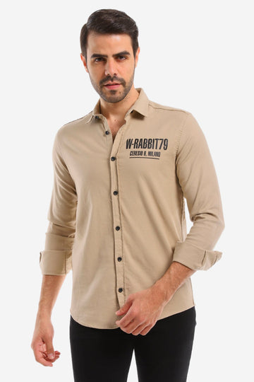 Cuff Long Sleeves Printed Dark Shirt