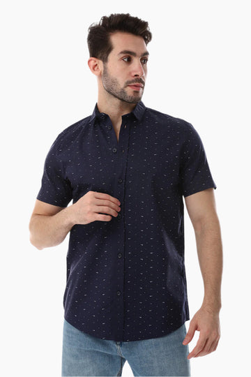 Self Pattern Buttons Down Closure Shirt – Navy