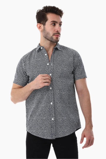 Navy & White Self Pattern Short Sleeves Shirt