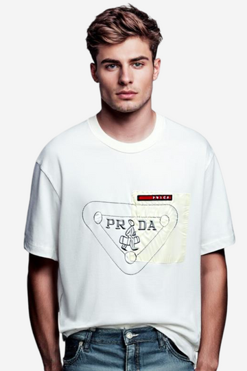 "PRADA"Comfy Printed White T-Shirt