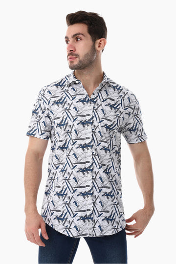 Self Pattern Turn Down Collar Shirt – Navy