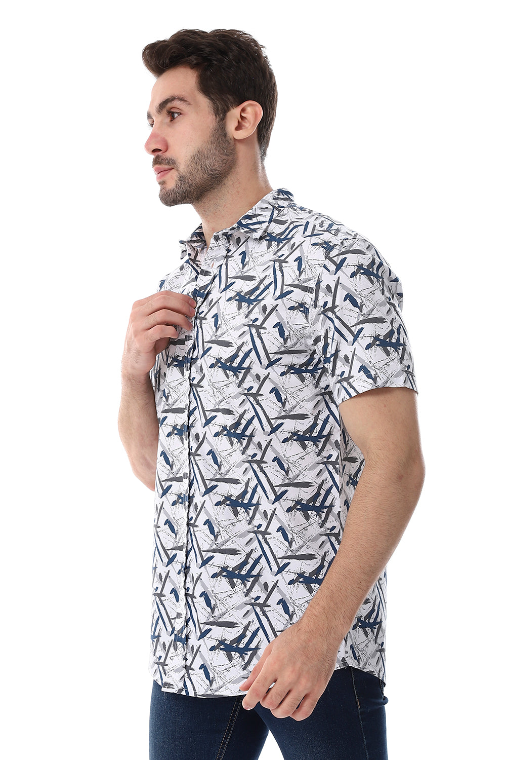 Self Pattern Turn Down Collar Shirt – Navy