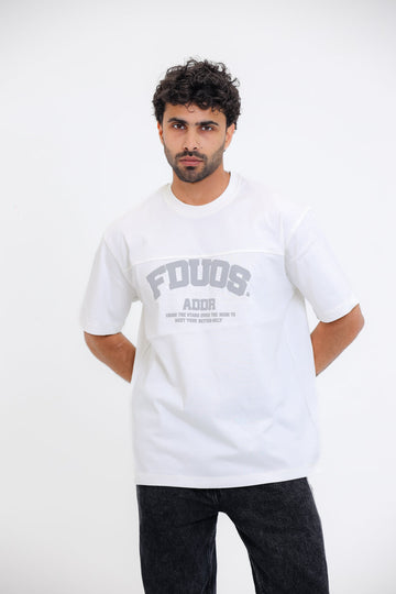"FDUOS" Printed Short Sleeves White T-Shirt