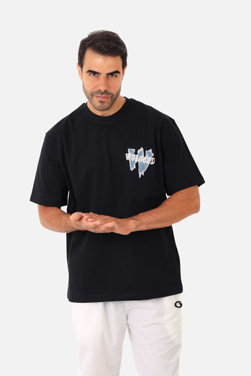 Casual T-Shirt with ""WU14CSD"" Graphic Print - Black