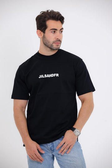 "JILSAHDFR" Printed White T-Shirt - Black