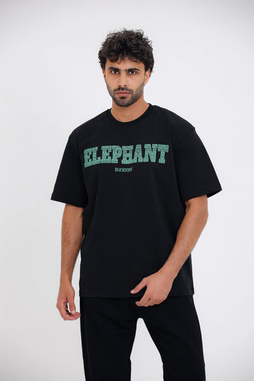 ELEPHANT" Printed White T-Shirt - Black