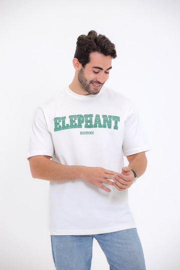 ELEPHANT" Printed White T-Shirt – White