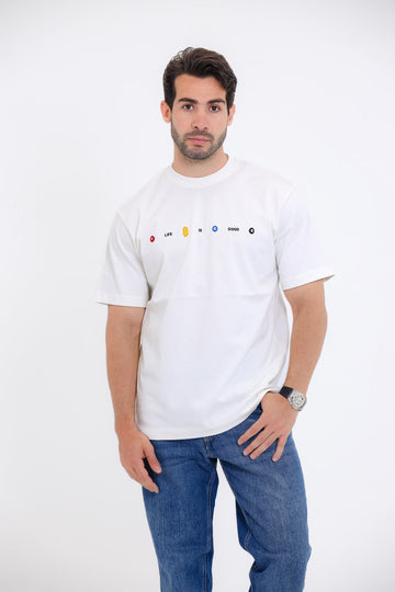 Casual T-Shirt with "Life is Good" Graphic Print - White