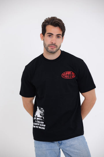 "Posty Co. F-Trillion"Comfy Round Neck T-shirt - Black