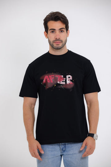 3D Pattern Stone Wash Slip On T-Shirt - Black