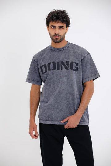 Chest Printed Cotton T-Shirt - Grey