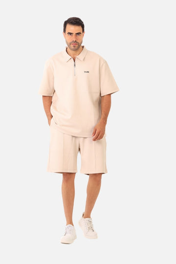 Men’s Summer Polo Shirt and Shorts Set – Beige
