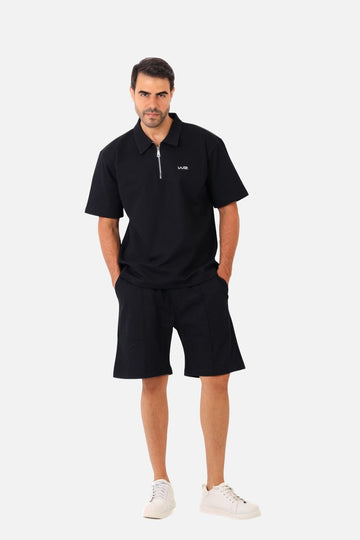 Men’s Summer Polo Shirt and Shorts Set –Black