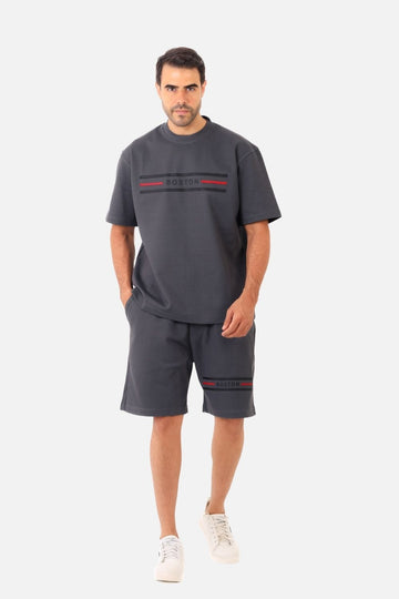 Slip On Pique Heather "BOSTON" Printed Pajama