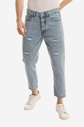 بنطال جينز ممزق بقصّة Slim Fit - أزرق فاتح