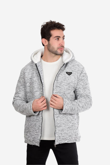 Padded Long Sleeves Zipper Hooded Jacket Grey