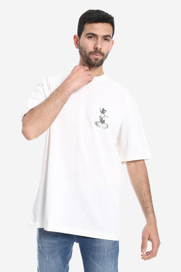 Back Printed Pattern Short Sleeves T-Shirt – White