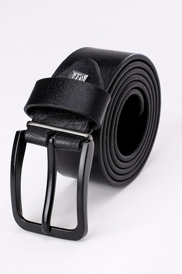 Chic Buckled Leather Belt - Black