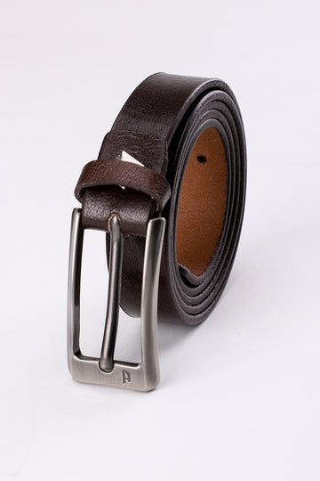 Buckled Thin Leather Belt - Brown