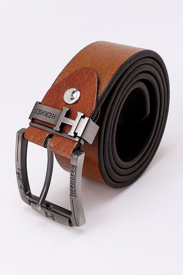 Solid Buckled Leather Belt - Havan
