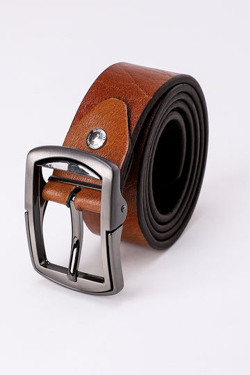Buckled Textured Leather Belt - Havana