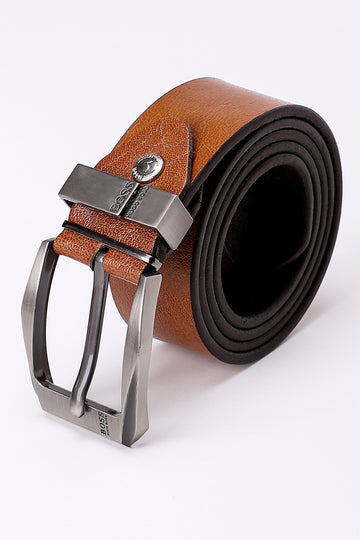 Metal Buckle Plain Leather Belt - Havan