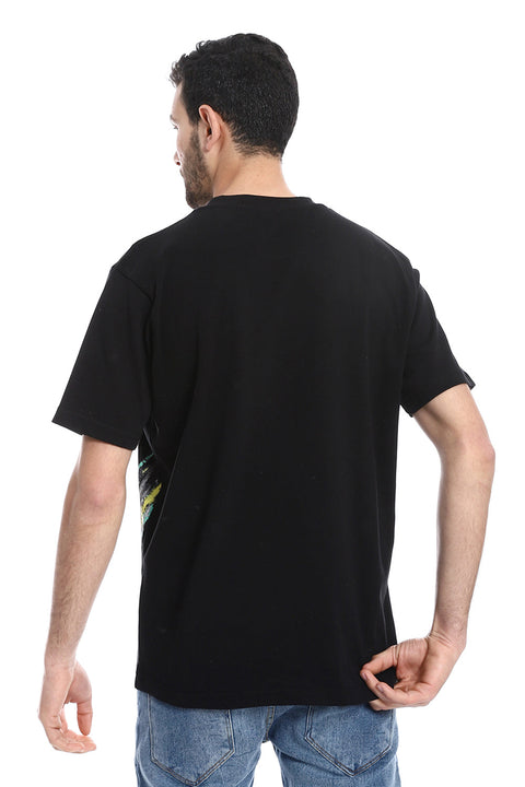 Printed Regular Fit Slip On T-Shirt - Black, Yellow & Green