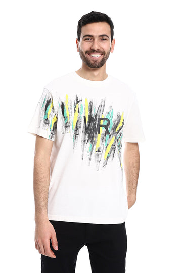 Printed Regular Fit Slip On T-Shirt – White, Yellow & Green