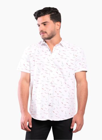 Random Shapes Patterned Shirt - White, Red & Black