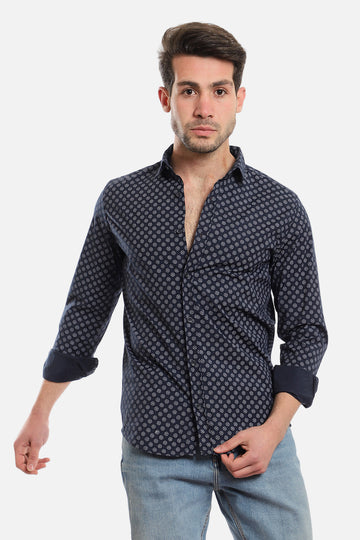 Buttons Down Pineapple Long Sleeves Shirt - Navy