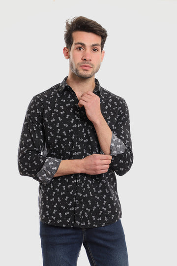 Buttons Down Pineapple Long Sleeves Shirt – Black