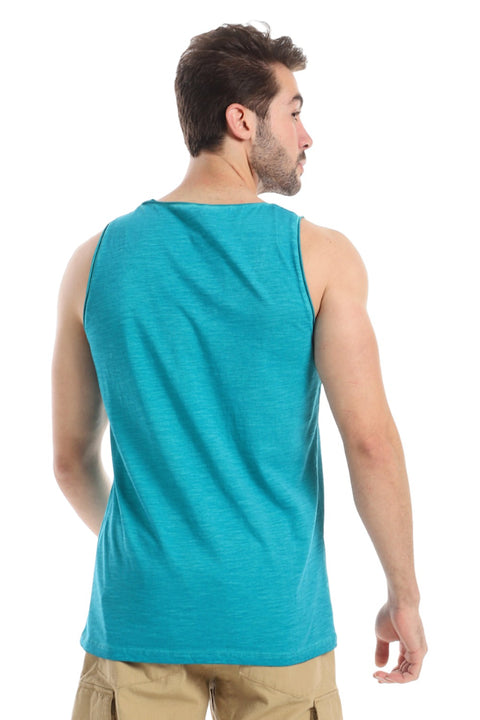 Plain Wide Round Neck Sleeveless T-shirt - Tiffany Blue