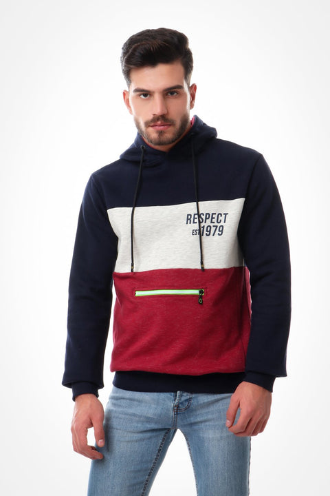 Tri-Tone Hoodie With Front Zipper Pocket