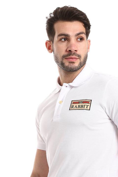 Double Buttoned Short Sleeves Pique White Polo