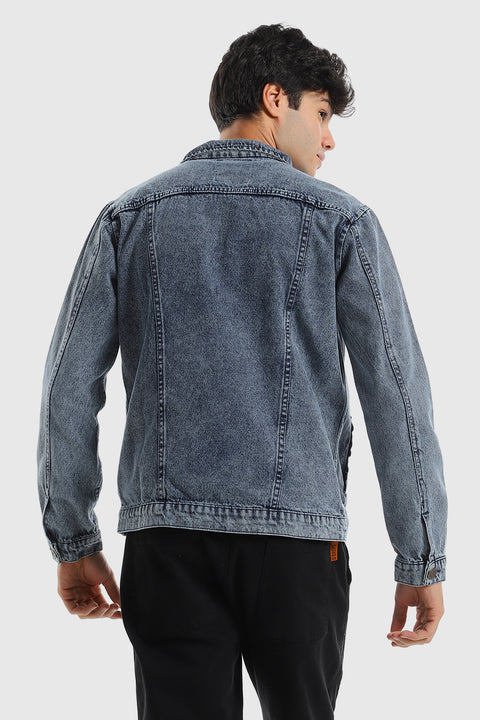 Denim Jacket With Front Pockets - Washed Blue
