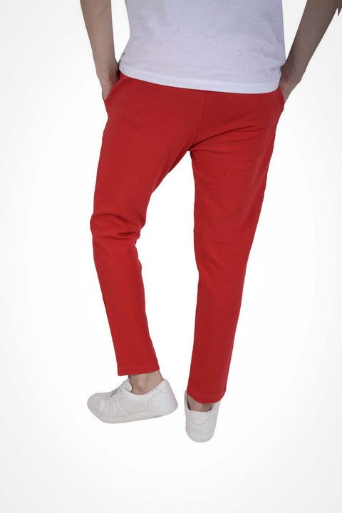 sweatpants -Zipped Pockets Slip On Sweatpants With Hem – RED
