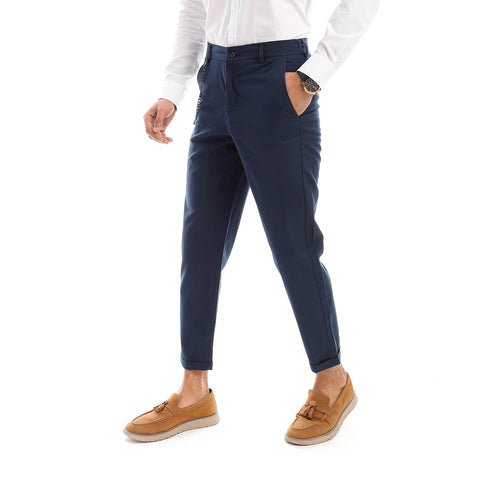 Slim Fit Pants With Decorative Chain – NAVY