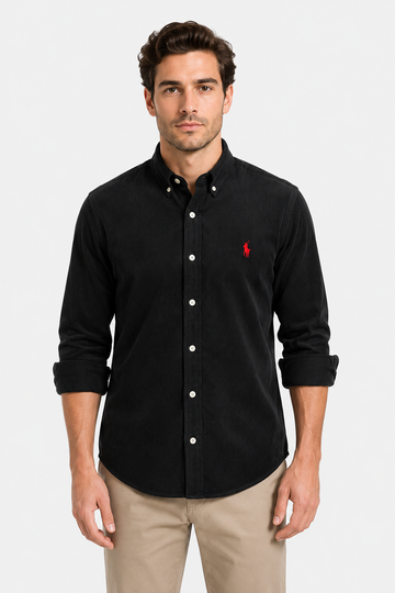 “Slim Fit Black Cotton Shirt for Men”-Polo